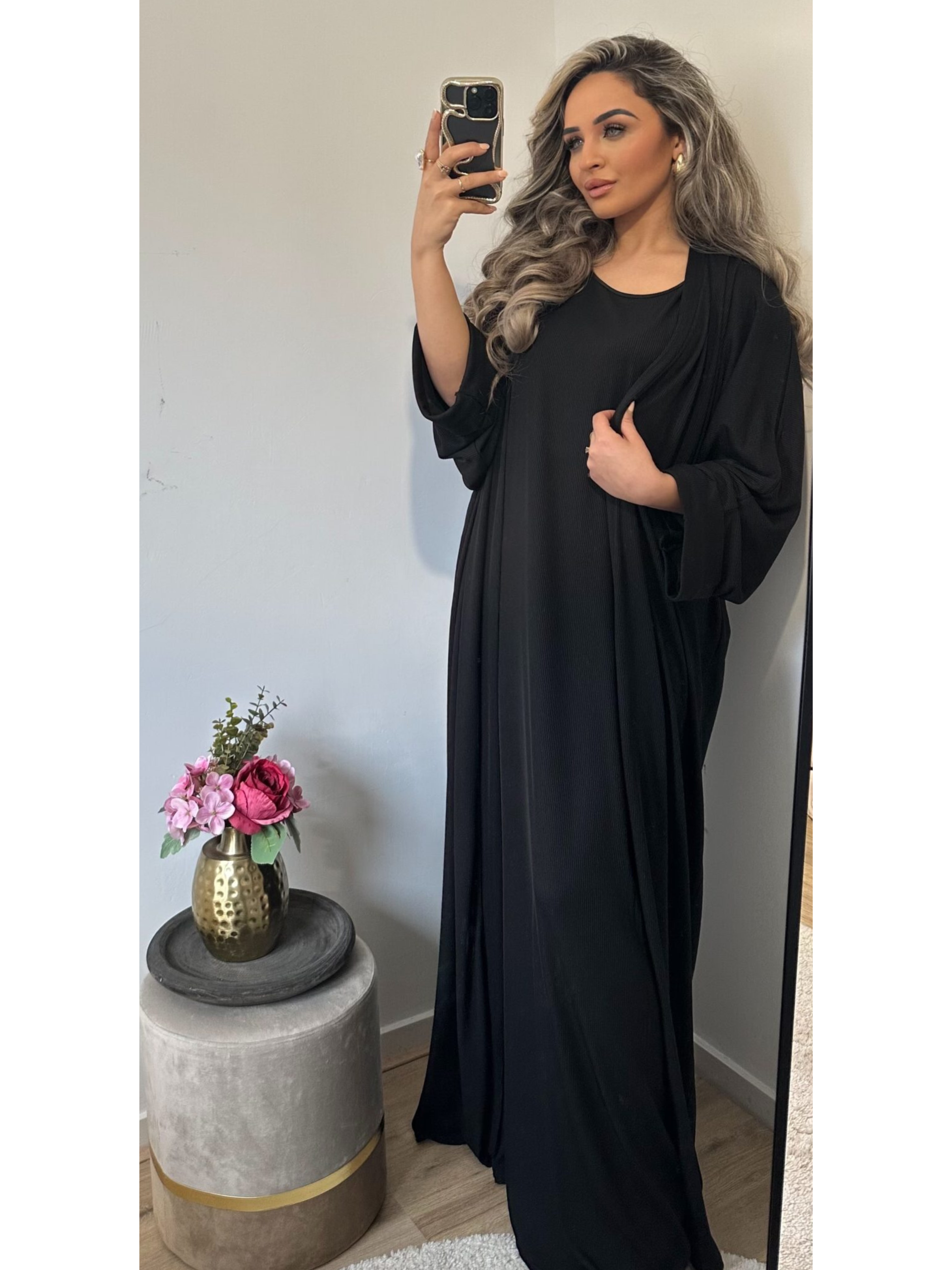 Kimono met onderjurk Rose zwart