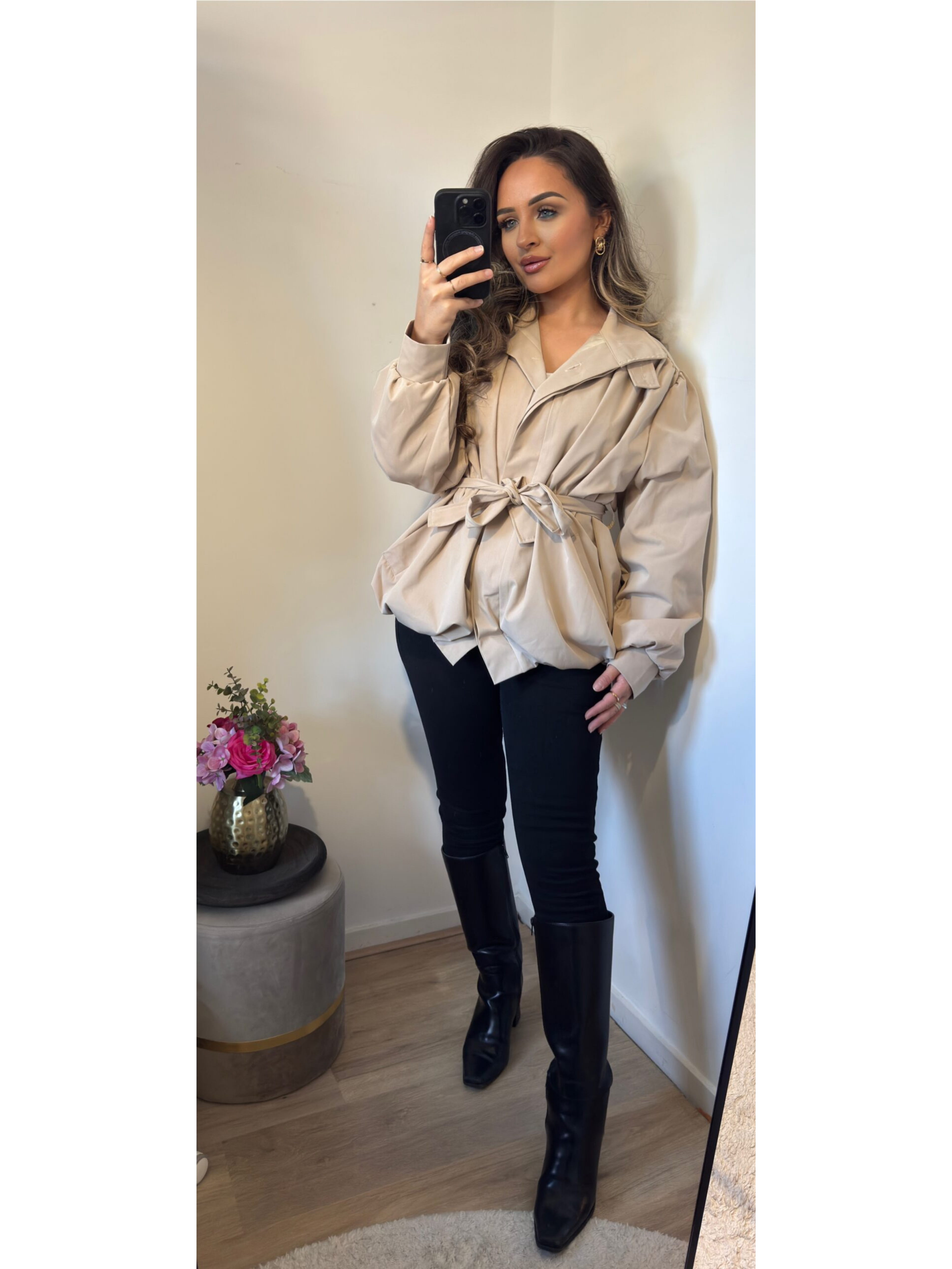 Trenchcoat short puf taupe