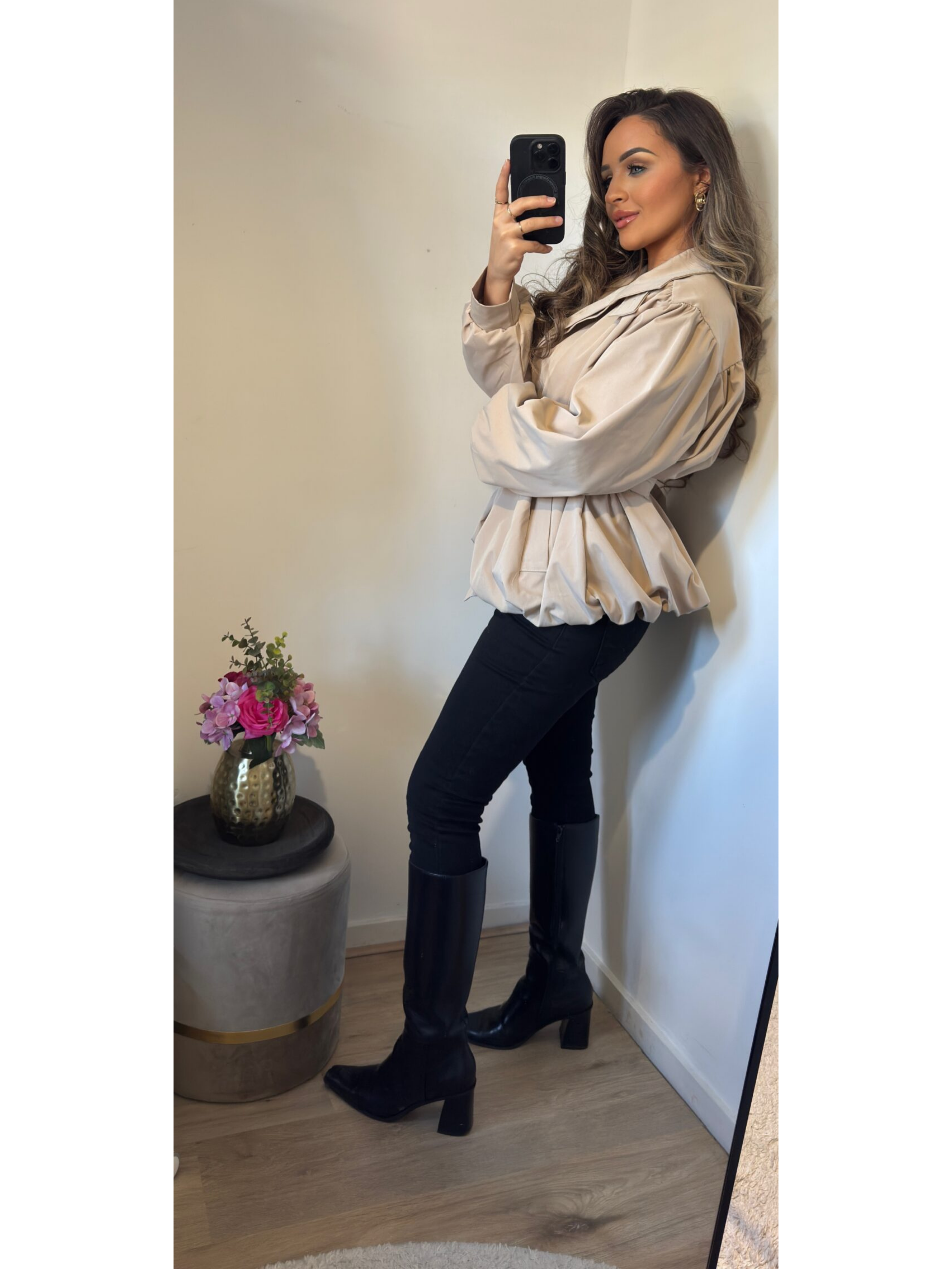 Trenchcoat short puf taupe