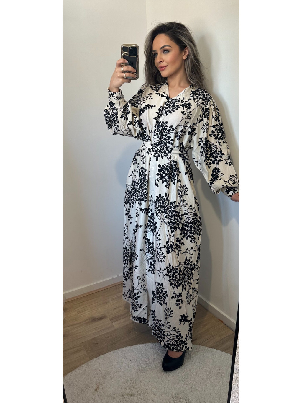 Jurk Flower wit/zwart