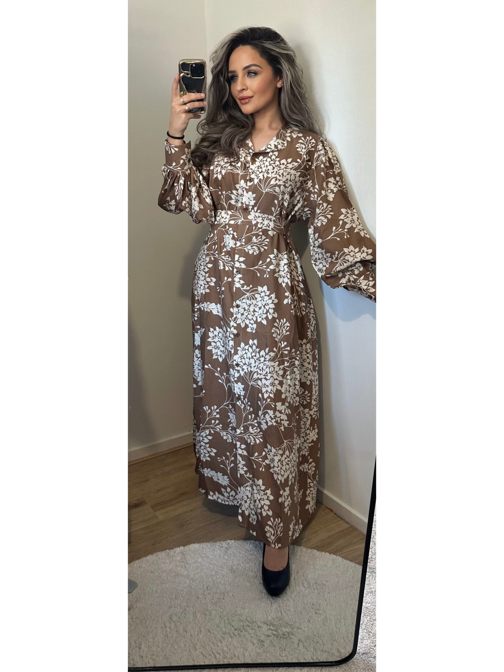 Jurk Flower bruin