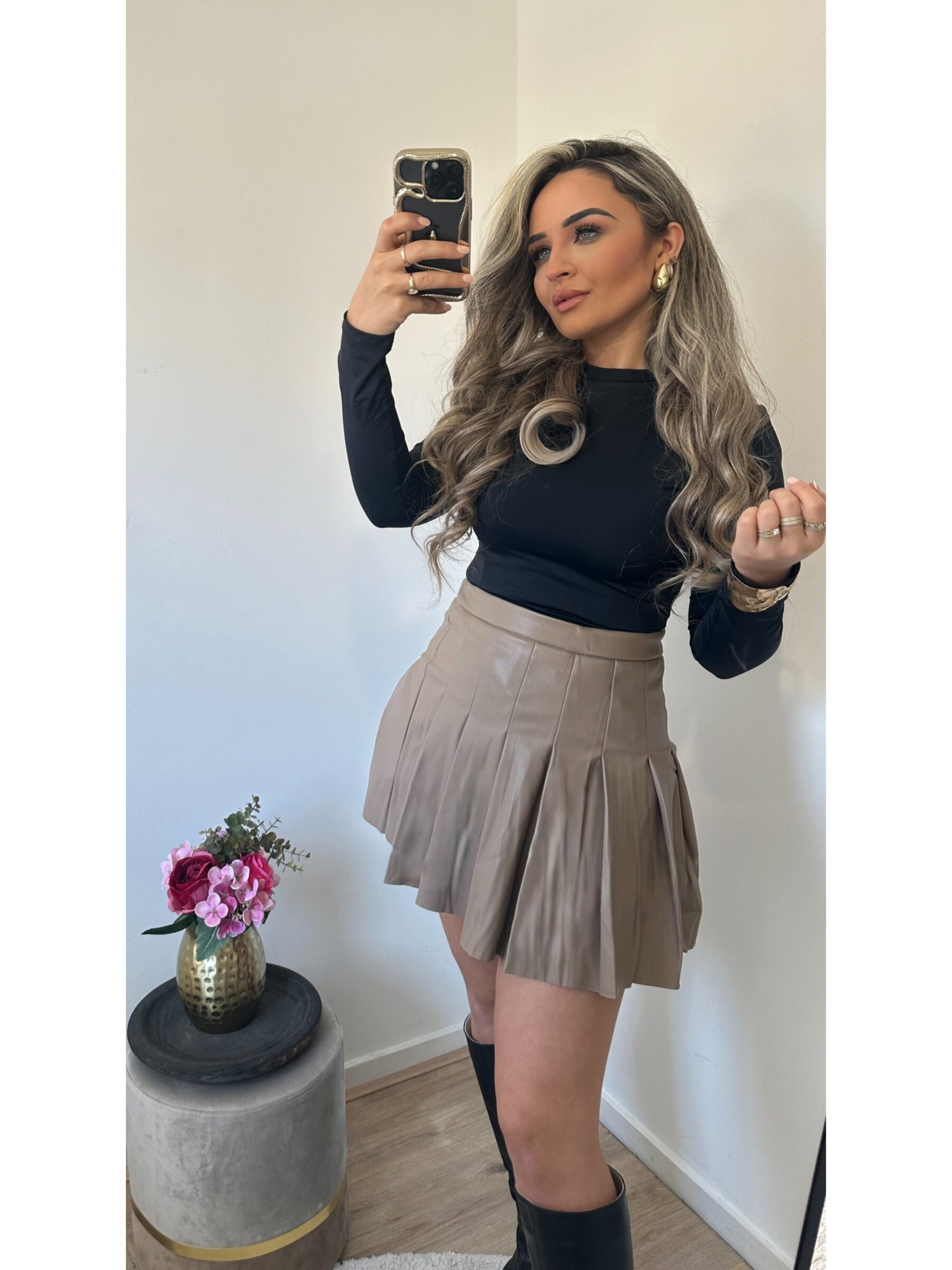 Leather Rok Taupe