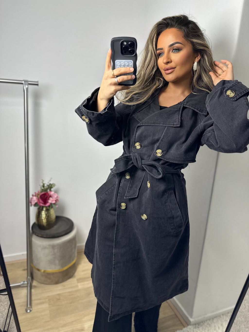 Denim jas trenchcoat Elodie grijs